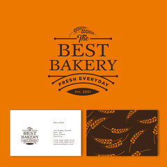 The Best Bakery logo. Pastry and bakery emblem. Beautiful lettering and small spikes. Identity. Business Card. Spikelet  Pattern.