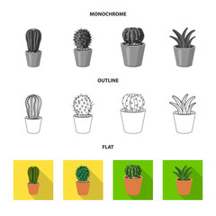 Vector illustration of cactus and pot icon. Collection of cactus and cacti stock vector illustration.