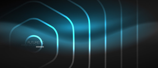 Black and glowing color lines neon design, magin techno template background