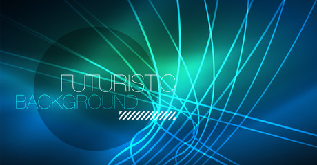 Neon glowing magic background, neon banner, night sky wallpaper. Magic light effect. Christmas abstract pattern.