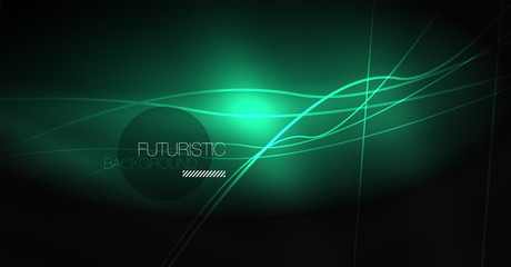 Digital technology abstract background - neon geometric design. Abstract glowing lines. Colorful techno background. Futuristic shape.