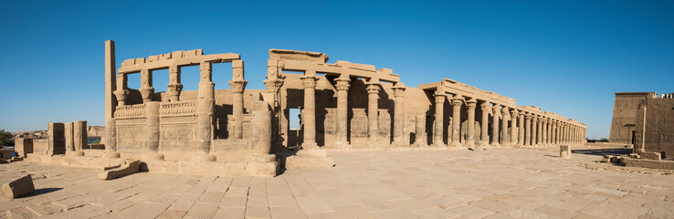 Panorama of large columns at an ancient egyptian temple