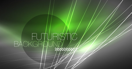 Digital technology abstract background - neon geometric design. Abstract glowing lines. Colorful techno background. Futuristic shape.