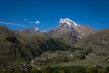 Mount Kazbek view from Stepantsminda in Georgia