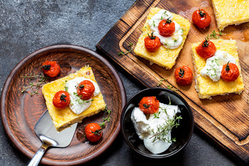polenta with baked tomatoes and cream cheese