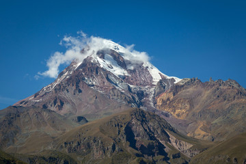 Mount Kazbek view from Stepantsminda in Georgia