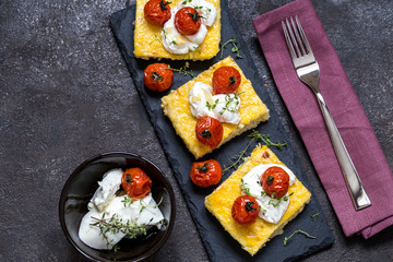 polenta with baked tomatoes and cream cheese