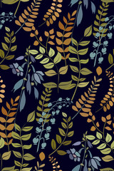 Silhouettes of different flowers and leaves hand drawn.Vector floral seamless background pattern for wallpaper, textile prints, fabric...