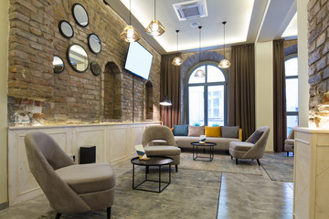Hotel lobby lounge cafe interior