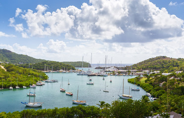 Falmouth bay. View from Shirely Heights, Antigua, West Indies