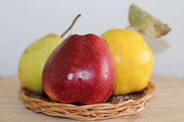 Tasty and juicy apple, pear and quince
