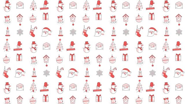 Animated Christmas New Year Icons - looped moving endless video pattern with alpha channel.