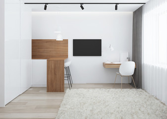 Design a small room with a sofa. 3D rendering.