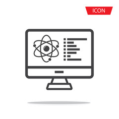 Monitor screen with molecular structure vector icon. filled flat sign for mobile concept and web design. Chemical research solid icon. Symbol, logo illustration. Vector graphics