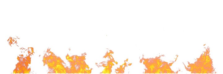Real fire flames isolated on white background. Mockup on white of 5 flames.