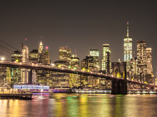 Obraz premium New York Brooklyn Bridge i wieżowce Manhattan