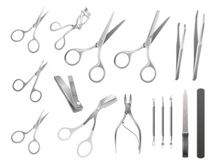 Vector collection of accessories for manicure, haircuts and makeup.