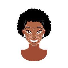 Face recognition. Woman Face. Video search for a criminal. Vector illustration.