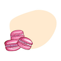 Cute macaroon. Card with painted french dessert macaroons.