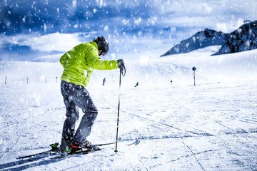 Winter time in Alps and snow decoration. 