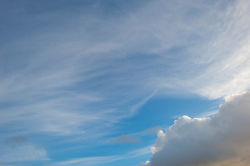 Clouds in a blue sky in sunlight at fall