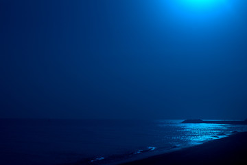 Fototapeta premium blue sea and moon,sky, water, blue, horizon, landscape, beautiful, beach, light,seascape, wave, coast, calm, 