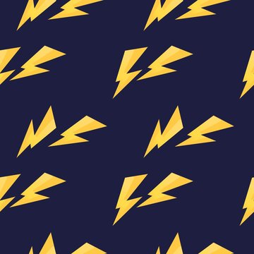 Seamless pattern with yellow painted thunderbolt, vector zipper,