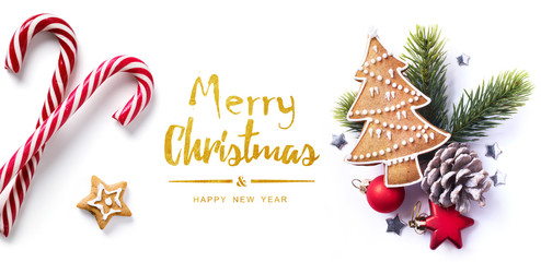 Christmas greeting card; Christmas element on white background; top view;