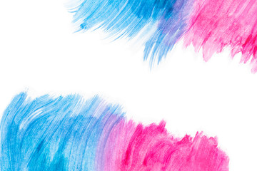 Abstract watercolor blue and pink texture art (hand painted) on white background with copy space