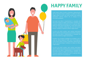 Happy Family Mother, Father and Two Sons Newborn