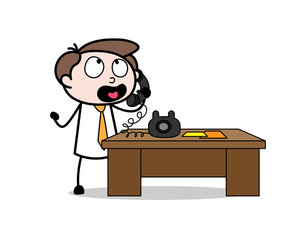 Cute Cartoon Professional Businessman talking over phone in office