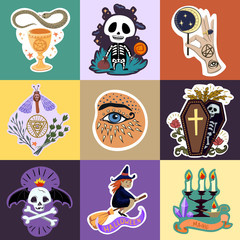 Halloween stickers set. Vector collection for print and holiday decoration