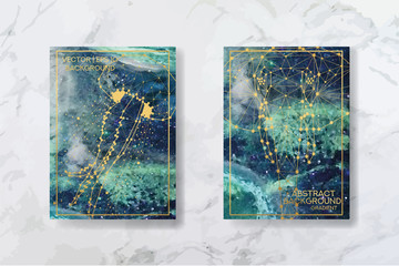 texture of liquid marble and yellow gold. constellations of animals and zodiac horoscope. trend vector. printable business card, flyer, brochure, flyer, poster