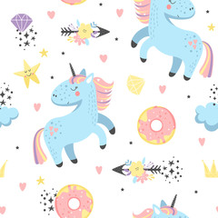 Seamless baby background with unicorns