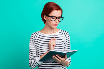Education student studying learn lesson teen homework concept. Close up photo portrait of...