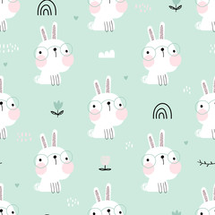 Kids seamless bacground with cute hares