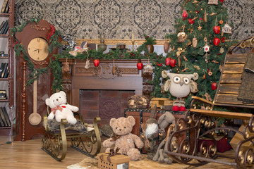 Interior of beautiful living room decorated for Christmas