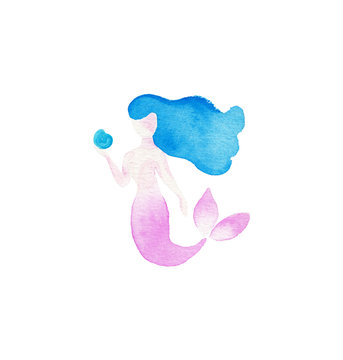 Watercolor mermaid with shell illustration