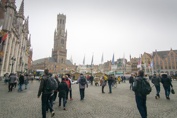  Christmas square Grote Markt with Christmas market and ice skate ring  in Bruges.