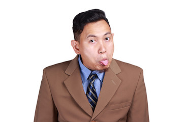 Asian Man Mocking with Tongue Out