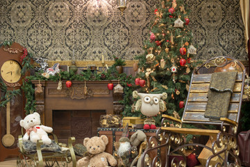 Interior of beautiful living room decorated for Christmas