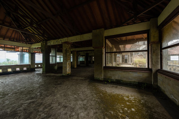 Bali, Indonesia - 22 Nov 2018: PI Bedugul Taman Rekreasi Hotel & Resort is an large abandoned structure in Bedugul, today a tourist attraction in Bali, Indonesia.