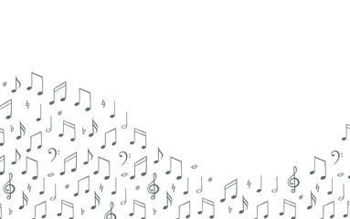 Music notes background. Banner template. Melody symbol. Black and wite llustration