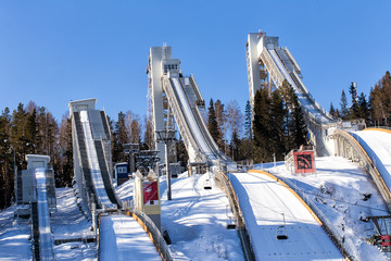 Continental Cup ski jumping. Height of 120 meters springboard - obrazy, fototapety, plakaty