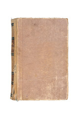 Naklejka premium An old brown book is isolated on a white background. View from above.
