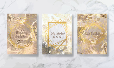 Fototapeta na wymiar wedding invitation. a great celebration of lovers. texture of liquid marble and gold. print for leaflets, banners, flyers, business cards, cards. trend vector