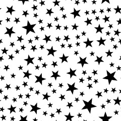 Star seamless pattern. Night, space or christmas theme. Flat vector background in black and white.