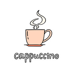 Hand drawn cup of cappuccino with handwritten phrase Cappuccino