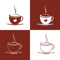 Four variants of the logo image of a cup of hot coffee.