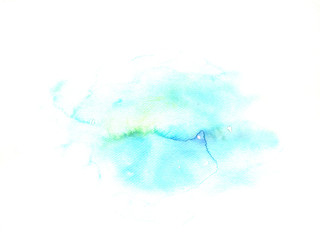 Green with blue at watercolor on white paper background.